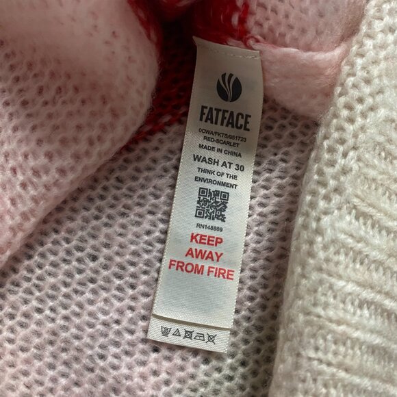 Fat Face Alpaca Wool Blend Sweater Women's Size 4 Stripe Red Pink Brown White - Picture 7 of 12